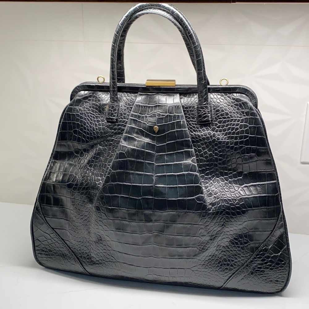 Helen Kaminski black leather croc handbag